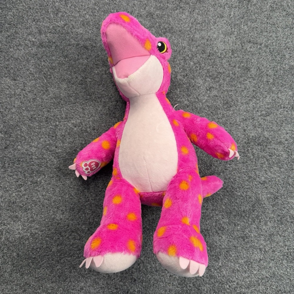 Build A Bear Pink Polka Dot Dinosaur Stuffed Animal 17"Toy Apatos Plush Stuffies
